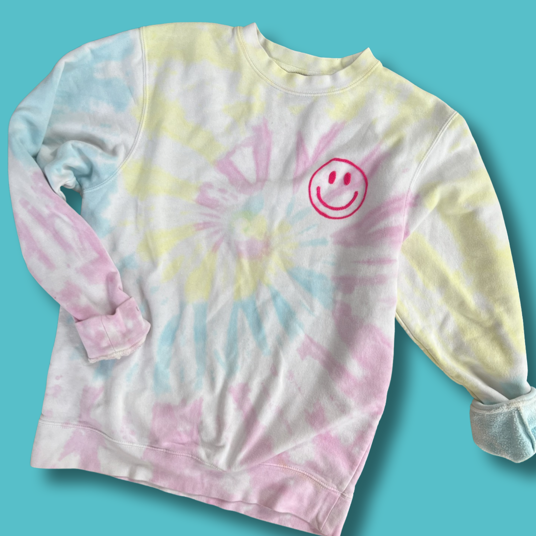 Tie Dye Smiley Chainstitch Sweatshirt